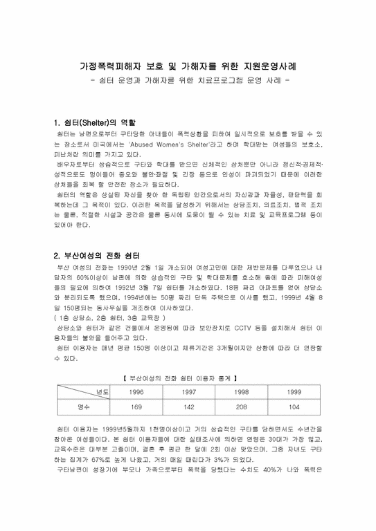가정폭력피해자 보호 및 가해자를 위한