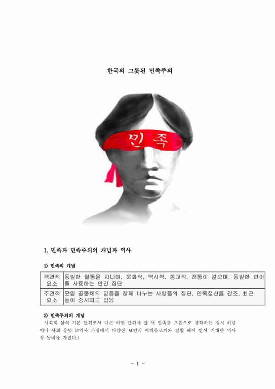 한국사 한국의 그릇된 민족주의-1페이지