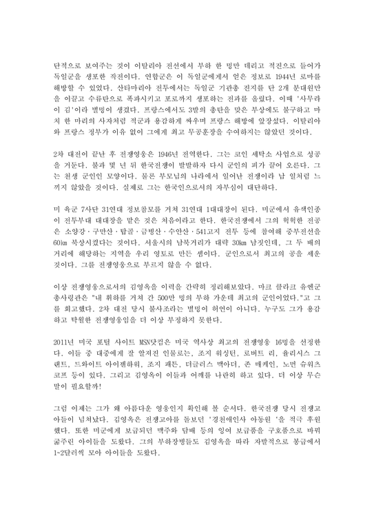 아름다운 영웅 김영옥 독후감-2페이지