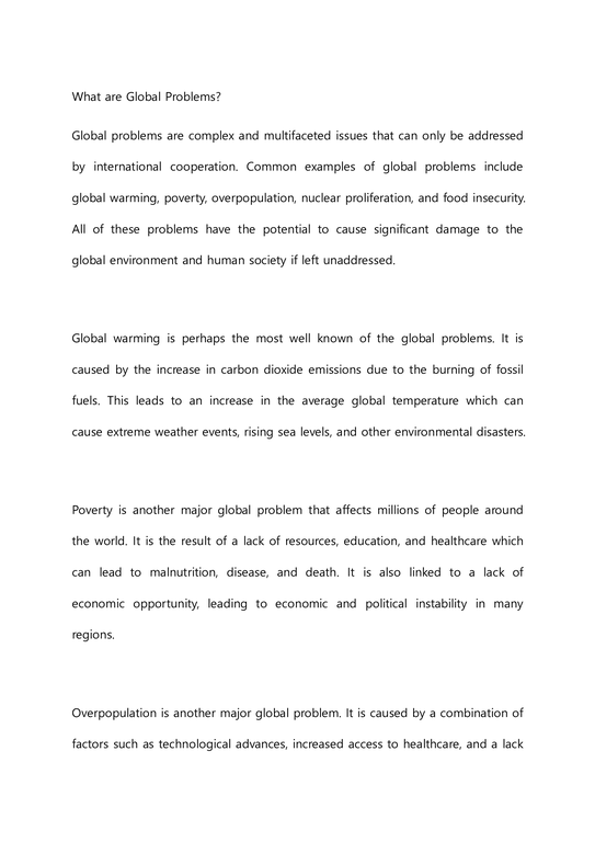 (A+ English Essay) 지구촌 문제와 해결방안 - Global problems and solutions - 사회과학