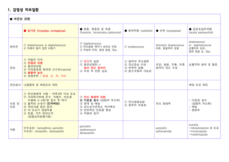 성인간호학(피부계의 관련질환 정리 PDF)-1페이지