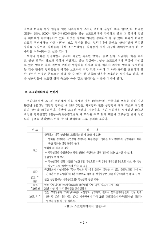 한국사회문제 스크린쿼터제 폐지에 대한 논란-2페이지