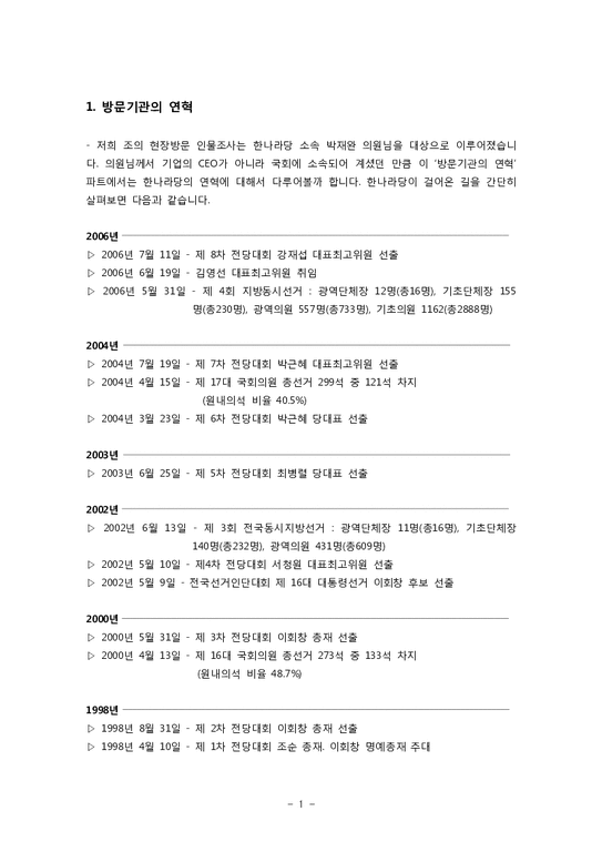 리더쉽  한나라당 박재완 의원 인터뷰 보고서-2페이지