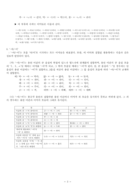국어 용언 활용표 - 기타