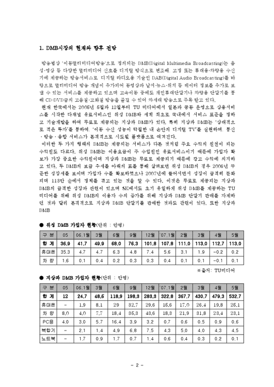 매스컴  DMB 방송의 문제점과 해결방안-2페이지