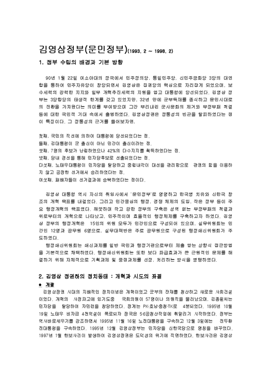 한국정부론  김영삼정부(문민정부) 연구-2페이지