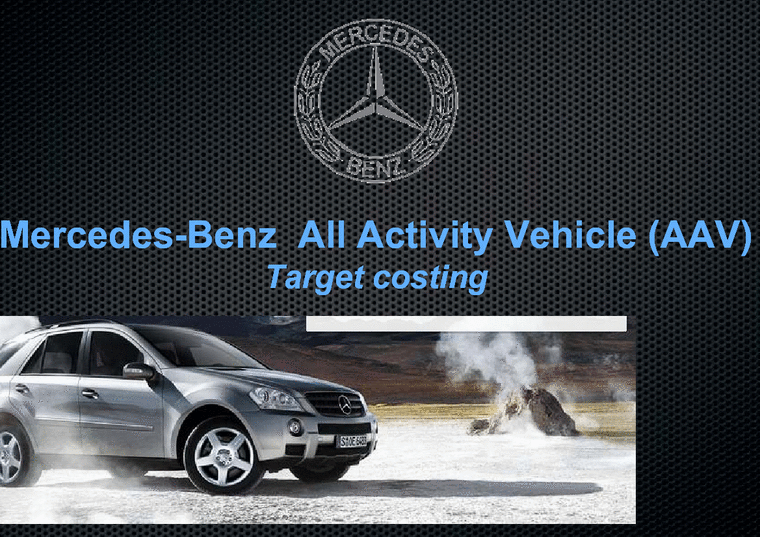 관리회계  메르세데스-벤츠 Mercedes-Benz All Activity Vehicle(AAV) Target costing-1페이지
