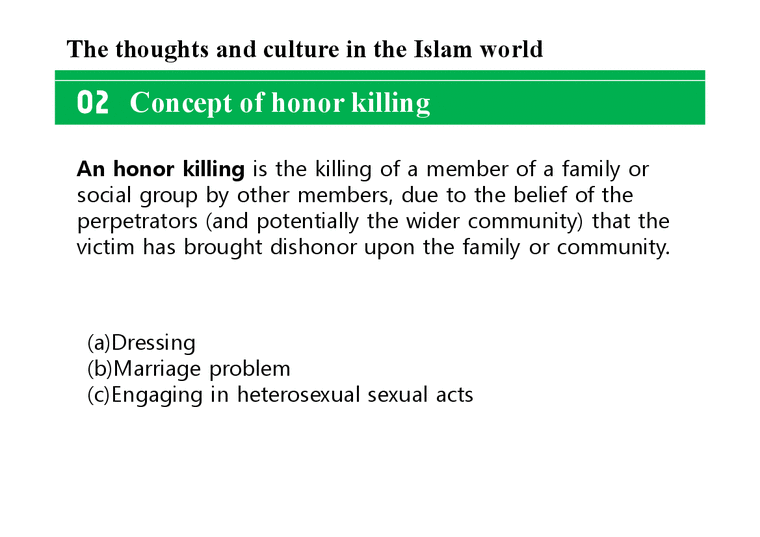 국제문화  이슬람 사상과 문화-Honor Killing(명예살인) 사례와 반대입장(영문)-4페이지