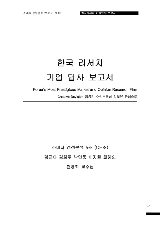 소비자정성분석  한국리서치 기업탐방-1페이지
