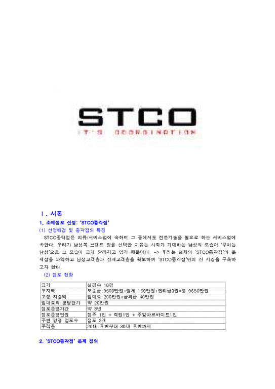 STCO 브랜드SWOT분석과 마케팅 STP 4P전략분석과(전문가인터뷰포함)-1페이지