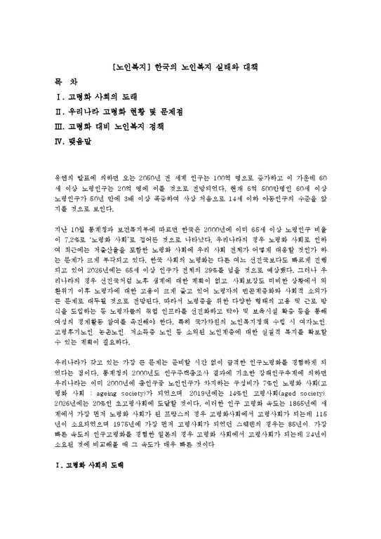 노인복지  한국의 노인복지 실태와 대책-1페이지