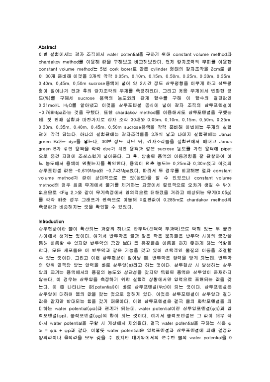 식물생리학-constant volume method 와 chardakov method를 이용해 감자 절편의 수분 포텐셜 - 의약학