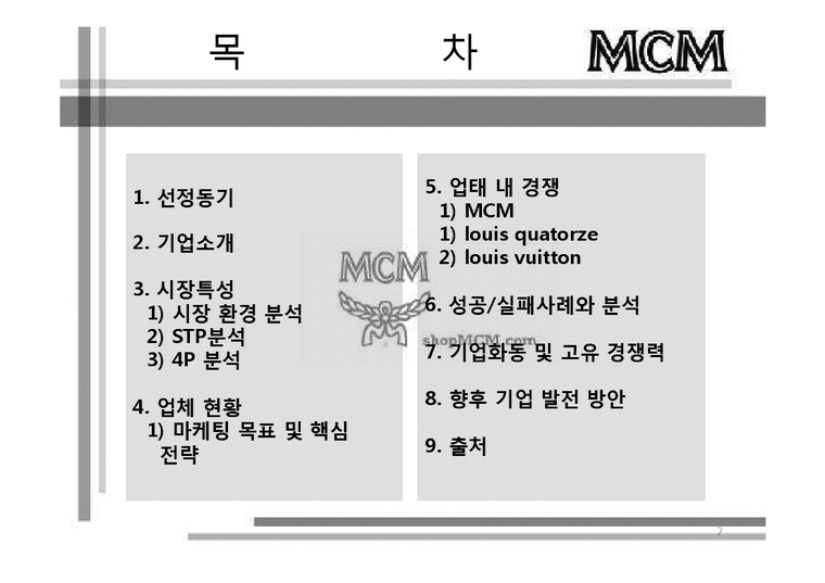 MCM 성주그룹 MCM경영 마케팅 브랜드 브랜드마케팅 기업 서비스마케팅 글로벌 경영 시장 사례 swot stp-2페이지