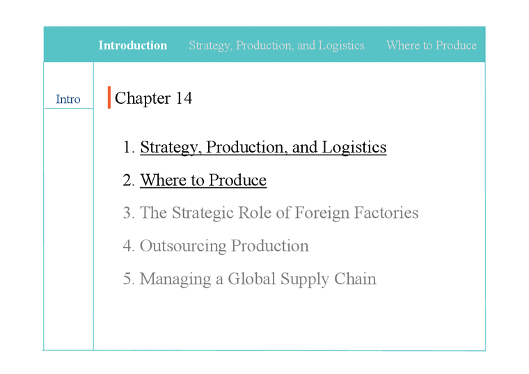 국제경영  Chapter 14-Global Production  Outsourcing  and logistics-3페이지