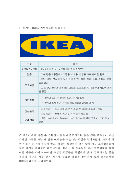 IKEA 이케아 기업전략 사례분석(이케아 성공요인 SWOT분석 경영전략 마케팅전략 혁신전략 글로벌전략/ 이케아 문제점과 개선방안)-3페이지