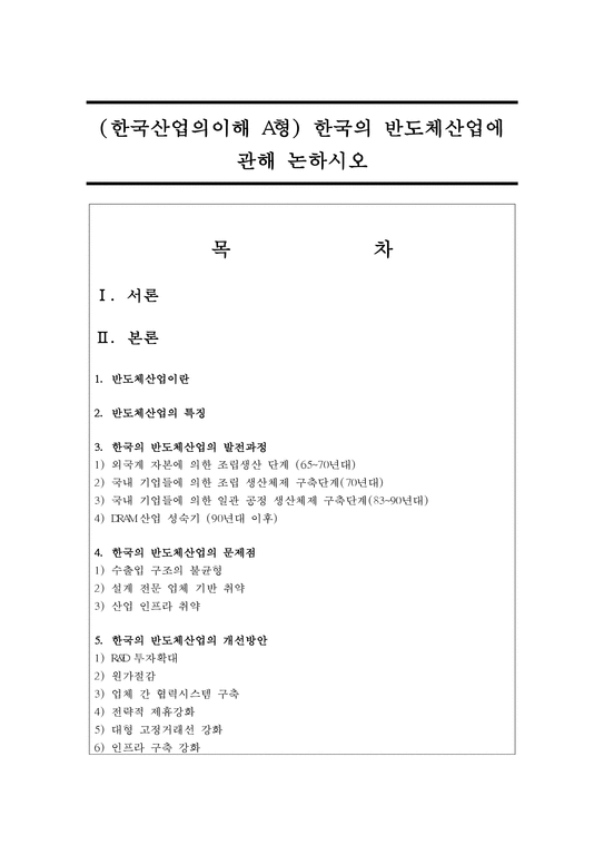 (한국산업의이해 A형) 한국의 반도체산업에 관해 논하시오-1페이지