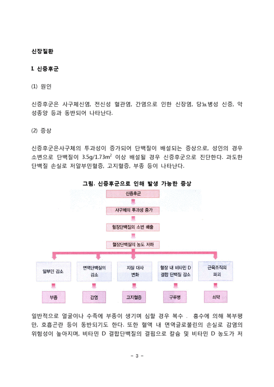당뇨병 합병증, 당뇨병성 신장증(신장질환)의 증상, 검사, 치료/신증후군, 만성신부전(신부전증), 신장투석(혈액투석, 복막투석)