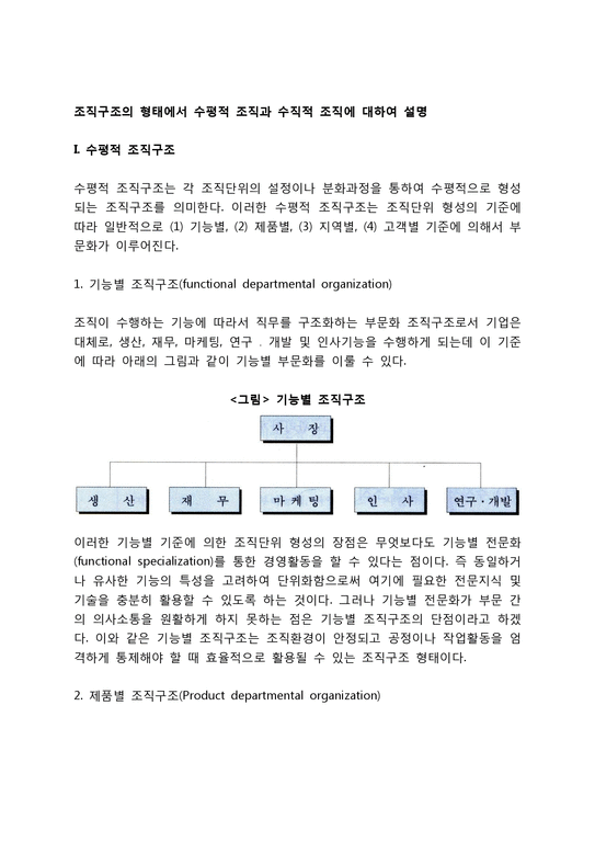 조직구조의 형태에서 수평적 조직과 수직적 조직에 대하여 설명 - 사회과학
