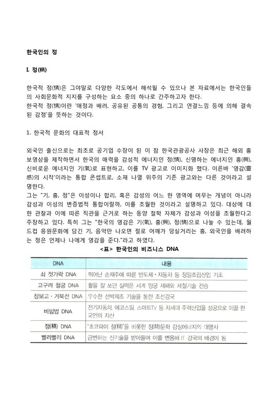 한국인의 정 한국(우리나라)의 정문화 정의 개념과 특성 - 사회과학