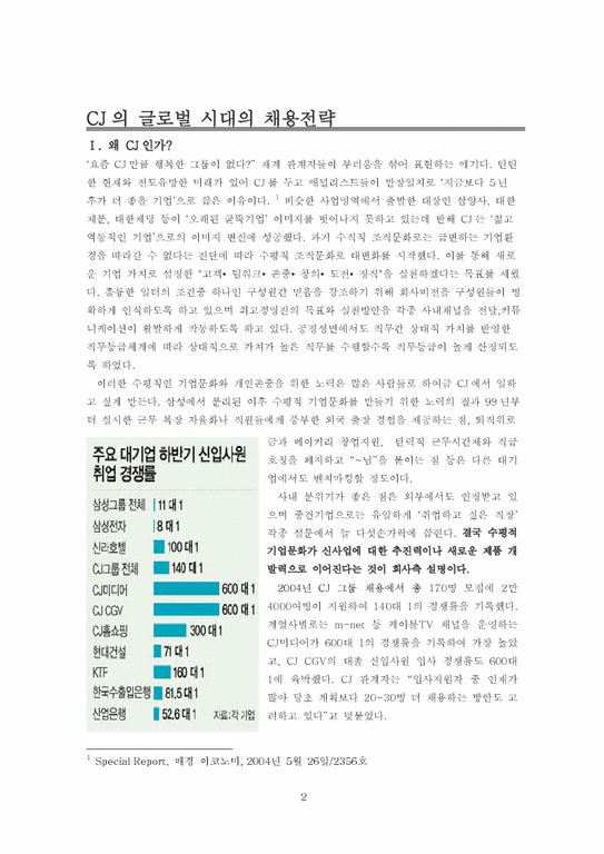 인사관리  CJ의 채용방식이 한국기업의 인력관리에 시사하는 바-2페이지