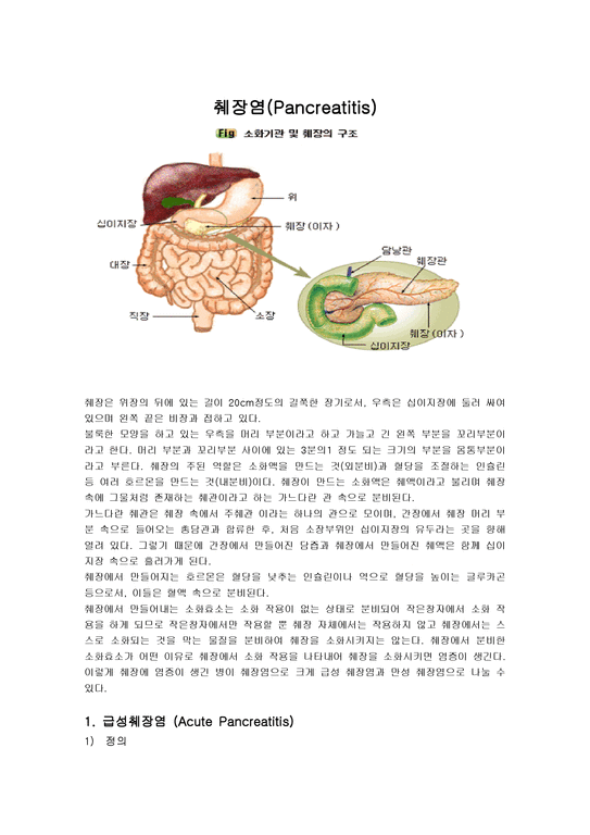 간호학 소화기관 및 췌장염 Pancreatitis-1페이지